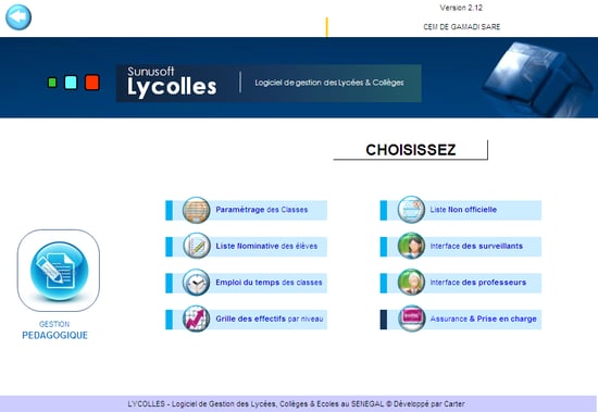 Interface Gestion pédagogique du chef d'établissement
